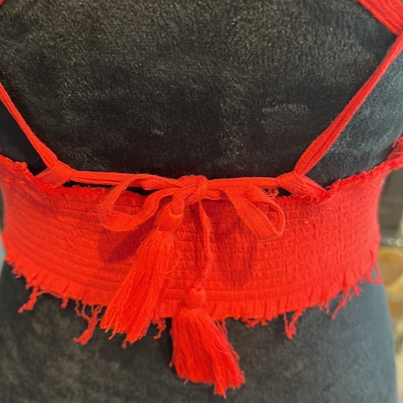 Free People Red Ruffled Crop Tank Top - Picture 3 of 6